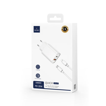 Nettlader med Lightning-kabel WiWu Wi-U002, 20W, 3A, 1 x USB-A - 1 x USB-C, Svart