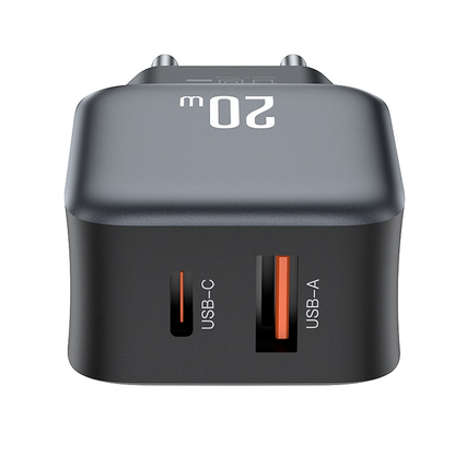 Nettlader med Lightning-kabel XO Design L154, 20W, 3A, 1 x USB-A - 1 x USB-C, Svart