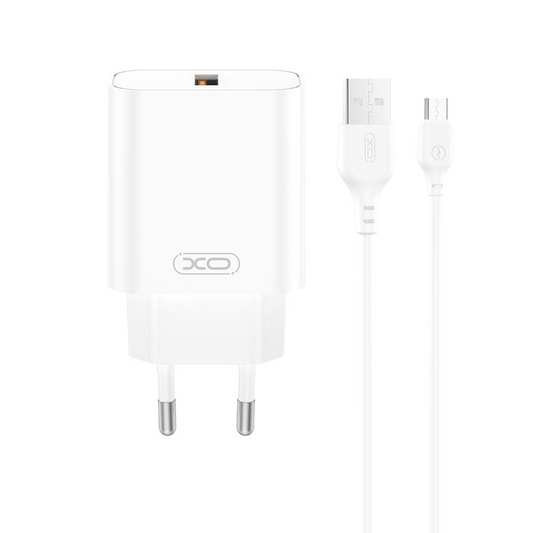 Nettlader med USB-C-kabel XO Design CE33, 18W, 3A, 1 x USB-A, Hvit