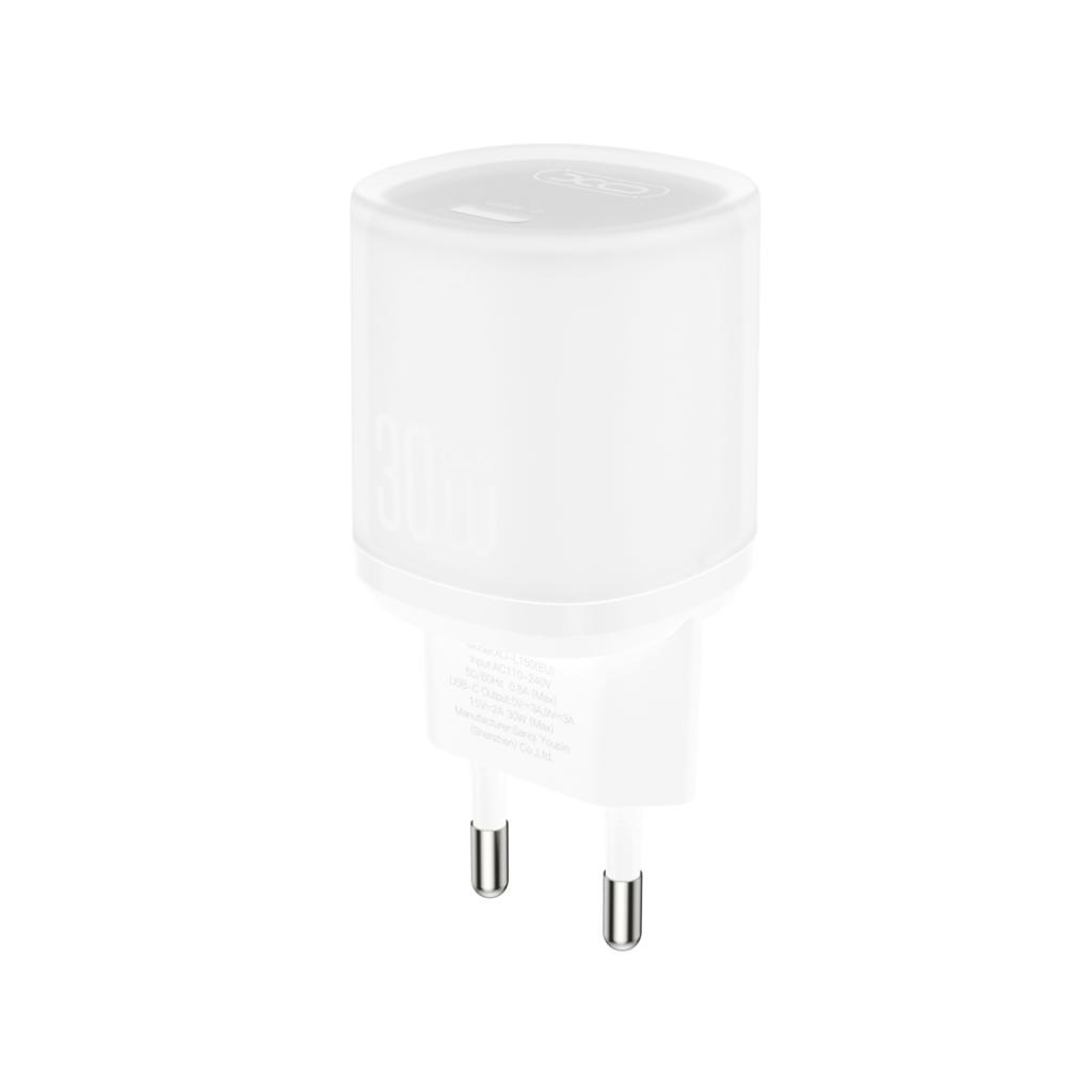 Nettlader med USB-C-kabel XO Design L150, 30W, 3A, 1 x USB-C, Hvit