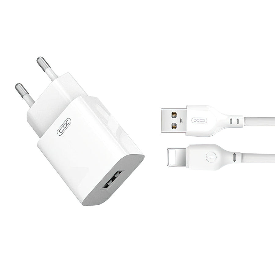 Nettlader med Lightning-kabel XO Design L99, 12W, 2.4A, 1 x USB-A, Hvit