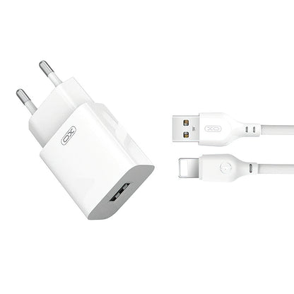 Nettlader med Lightning-kabel XO Design L99, 12W, 2.4A, 1 x USB-A, Hvit