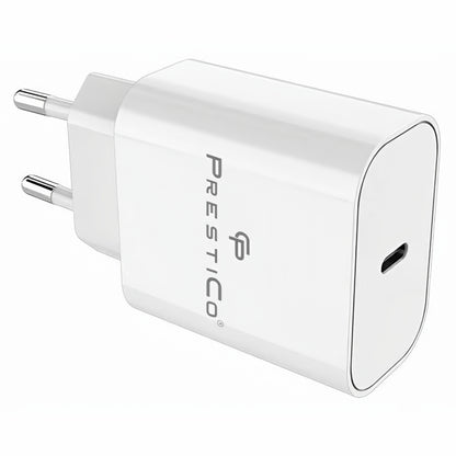 Nettlader med USB-C-kabel Prestico F15S-C, 30W, 3A, 1 x USB-C, Hvit