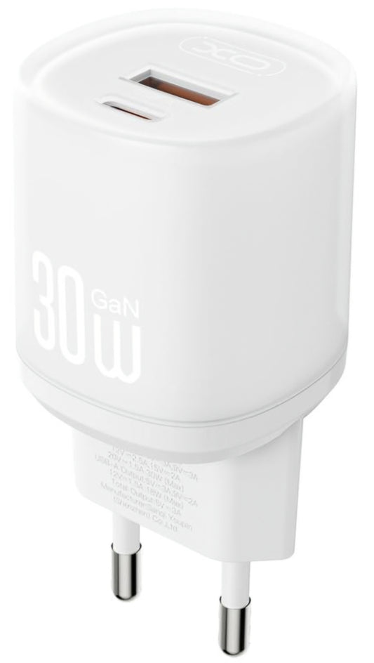 Nettlader med Lightning-kabel XO Design L151, 30W, 3A, 1 x USB-A - 1 x USB-C, Hvit