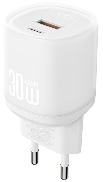 Nettlader med USB-C-kabel XO Design L151, 30W, 3A, 1 x USB-A - 1 x USB-C, Hvit