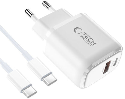 Nettlader med USB-C-kabel Tech-Protect NCA45W, 45W, 3A, 1 x USB-A - 1 x USB-C, Hvit