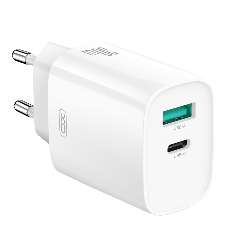 Nettlader med USB-C-kabel XO Design CE30, 30W, 3A, 1 x USB-A - 1 x USB-C, Hvit