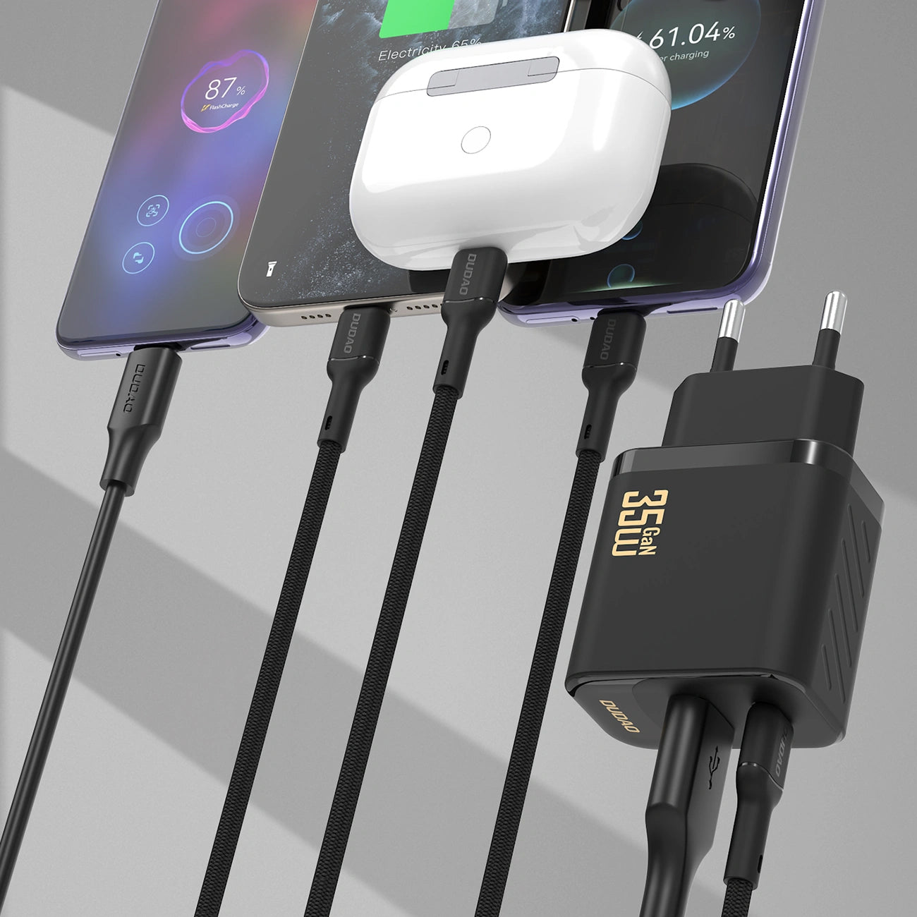 Nettlader med USB-C-kabel Dudao A27 Max, 35W, 1 x USB-A - 1 x USB-C, Svart