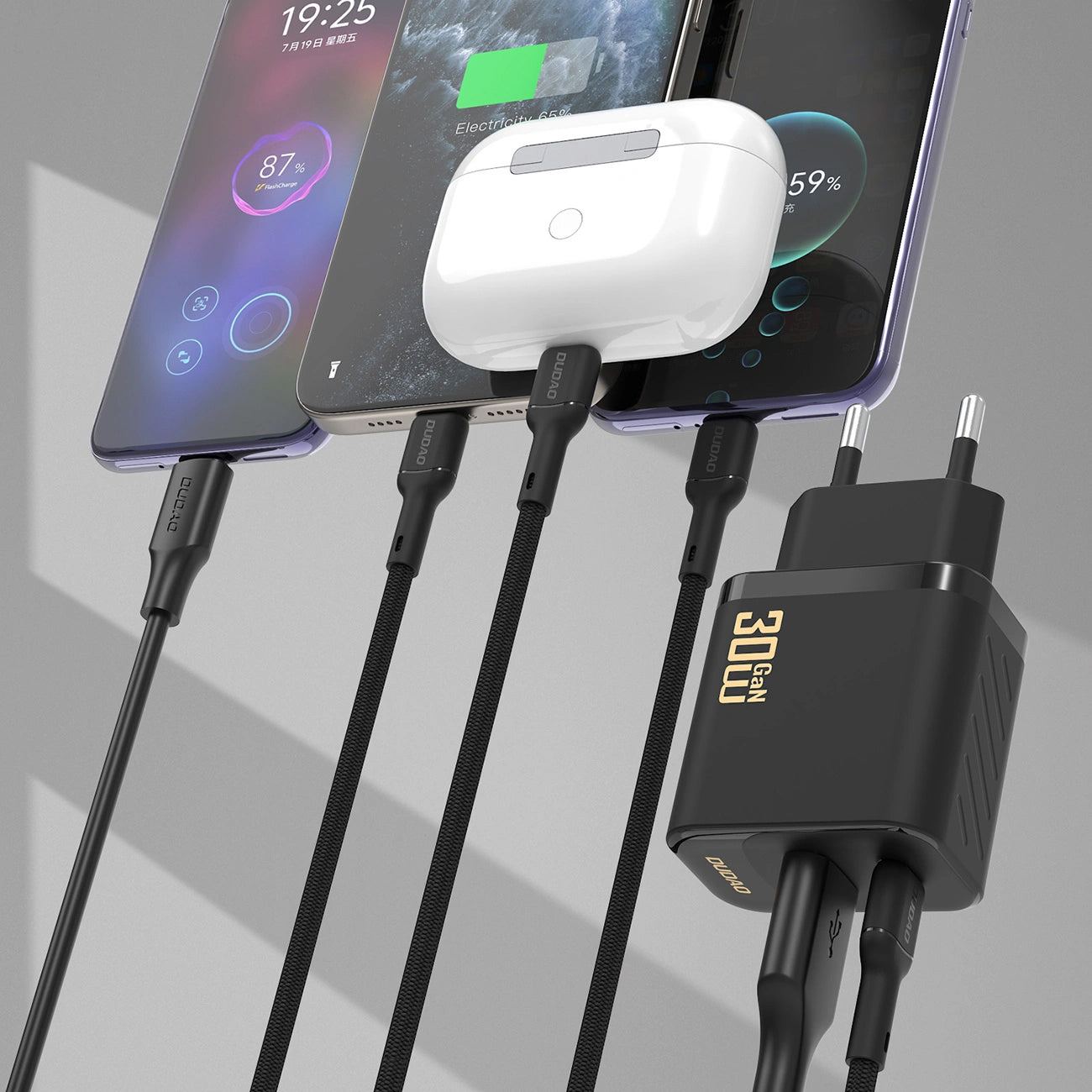 Nettlader med USB-C-kabel Dudao A27TCEU, 30W, 1 x USB-A - 1 x USB-C, Svart