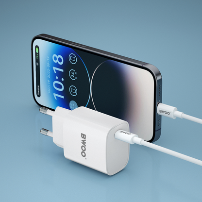 Nettlader med Lightning-kabel BWOO CDA159, 20W, 3A, 1 x USB-C, Hvit