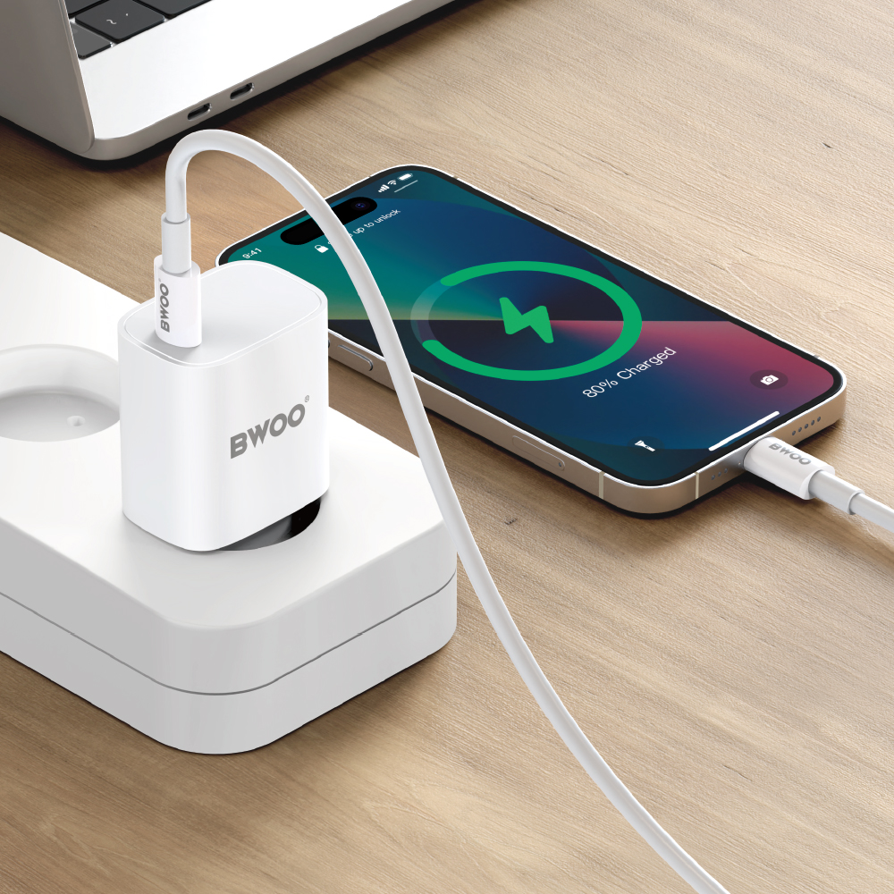 Nettlader med USB-C-kabel BWOO CDA159, 20W, 3A, 1 x USB-C, Hvit