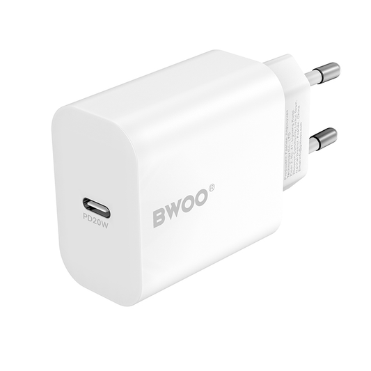 Nettlader med Lightning-kabel BWOO CDA233, 20W, 3A, 1 x USB-C, Hvit