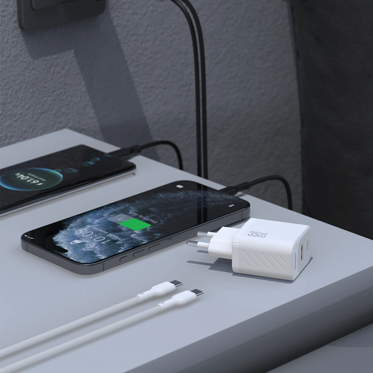 Nettlader med USB-C-kabel Dudao A27Max, 35W, 1 x USB-A - 1 x USB-C, Hvit