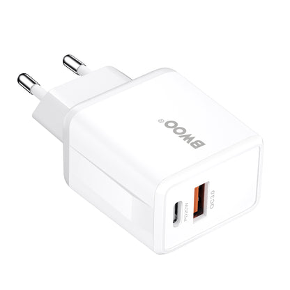 Nettlader med USB-C-kabel BWOO CDA182, 38W, 3A, 1 x USB-A - 1 x USB-C, Hvit