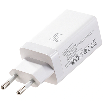 Nettlader med USB-C-kabel Joyroom JR-TG10, 65W, 3.25A, 1 x USB-A - 2 x USB-C, Hvit