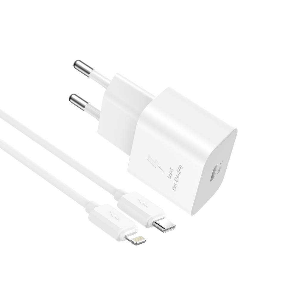 Nettlader med Lightning-kabel XO Design L167, 25W, 3A, 1 x USB-C, hvit