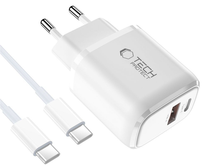 Nettlader med USB-C-kabel Tech-Protect NCA20, 20W, 3A, 1 x USB-A - 1 x USB-C, Hvit