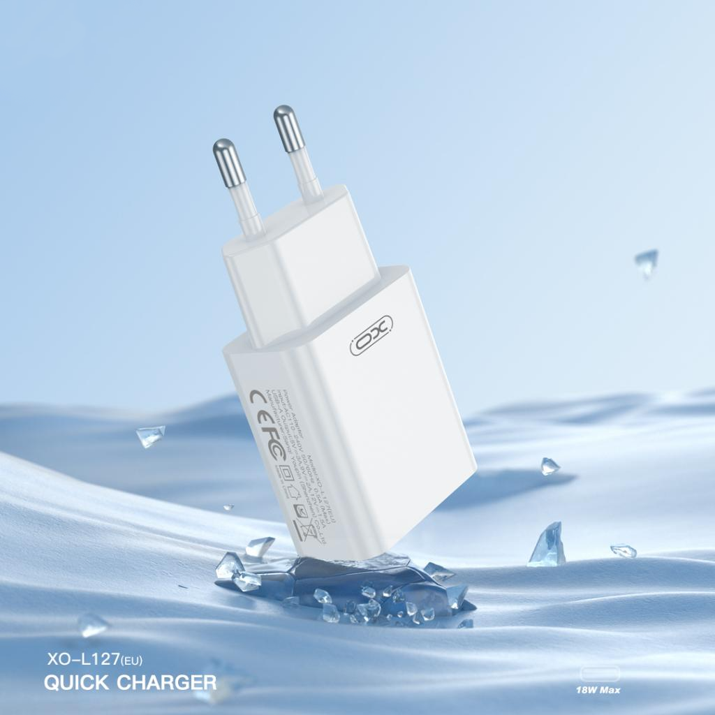 Nettlader med USB-C-kabel XO Design L127, 18W, 3A, 1 x USB-A, Hvit