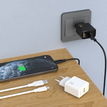 Nettlader med Lightning-kabel Dudao A23LEU, 30W, 2.4A, 1 x USB-A, hvit