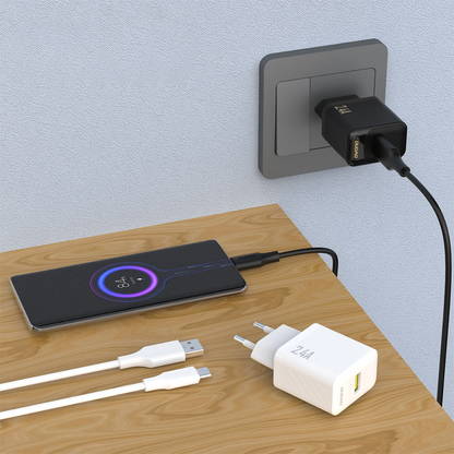 Nettlader med USB-C-kabel Dudao A23TEU, 12W, 2.4A, 1 x USB-A, svart