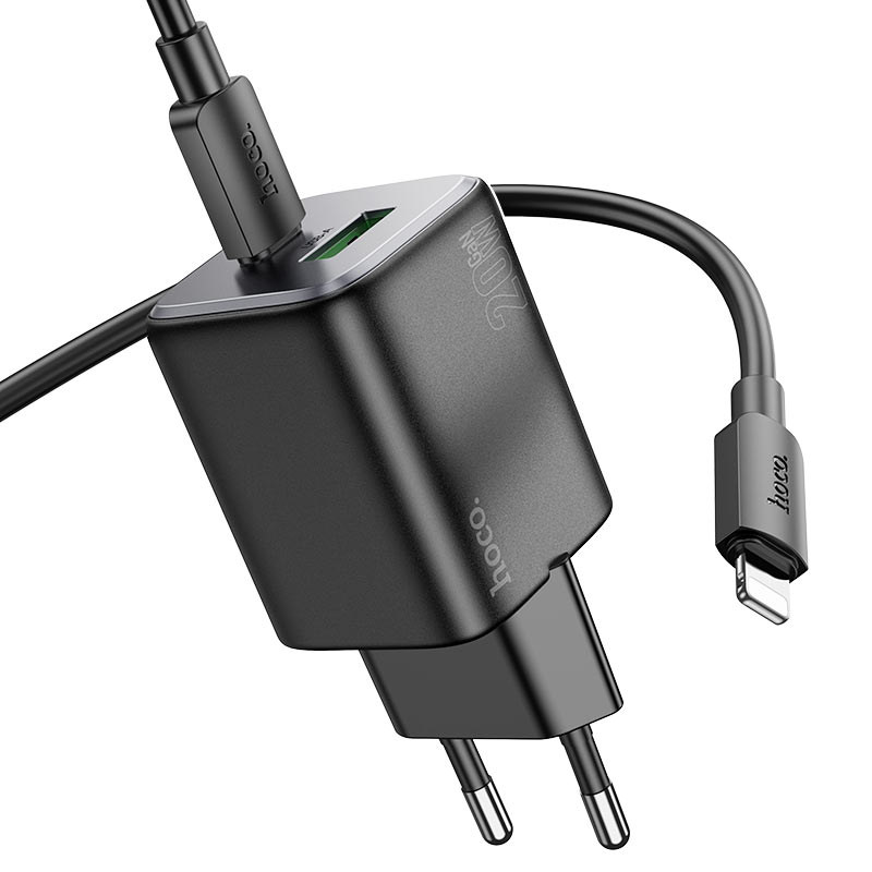 Nettlader med Lightning-kabel HOCO N41, 20W, 3A, 1 x USB-A - 1 x USB-C, Svart