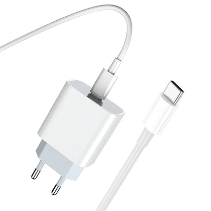 Nettlader med USB-C-kabel Prestico F8S, 20W, 3A, 1 x USB-C, hvit