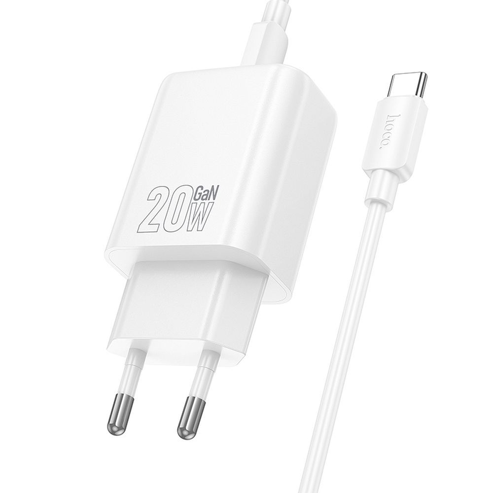Nettlader med USB-C-kabel HOCO N61, 20W, 3A, 1 x USB-A - 1 x USB-C, Hvit