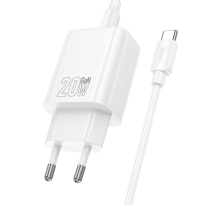 Nettlader med USB-C-kabel HOCO N61, 20W, 3A, 1 x USB-A - 1 x USB-C, Hvit