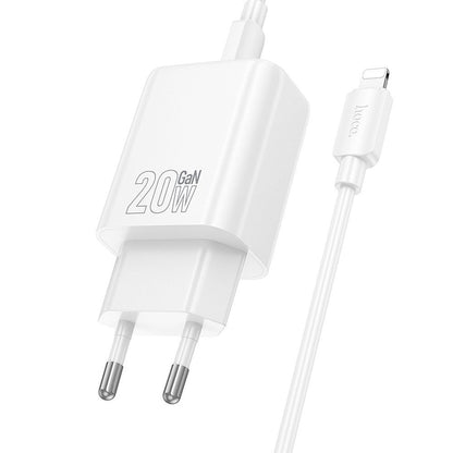 Nettlader med Lightning-kabel HOCO N61, 20W, 3A, 1 x USB-A - 1 x USB-C, Hvit