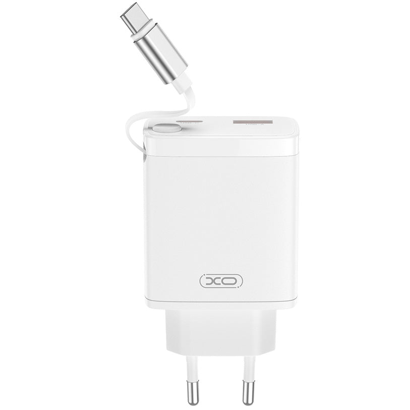 Nettlader med USB-C-kabel XO Design CE31, 30W, 3A, 1 x USB-A - 1 x USB-C, Hvit