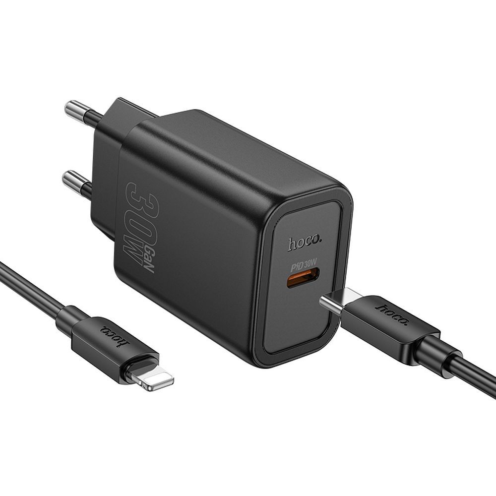Nettlader med Lightning-kabel HOCO N62, 30W, 3A, 1 x USB-C, Svart
