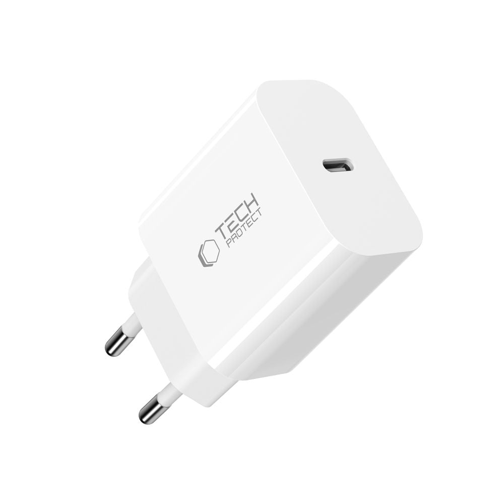 Nettlader med USB-C-kabel Tech-Protect NC20W, 20W, 3A, 1 x USB-C, Hvit