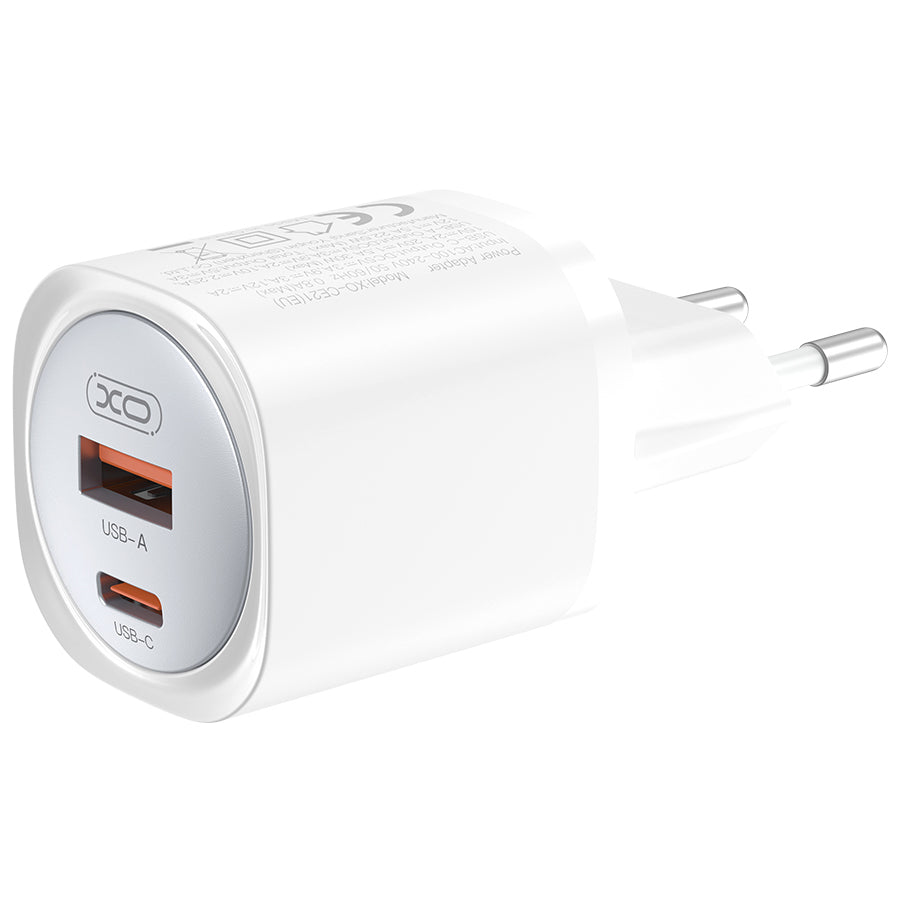 Nettlader med USB-C-kabel XO Design CE21, 30W, 3A, 1 x USB-A - 1 x USB-C, Hvit