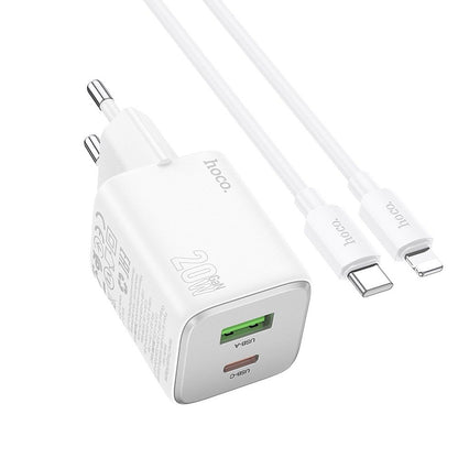 Nettlader med Lightning-kabel HOCO N41, 20W, 3A, 1 x USB-A - 1 x USB-C, Hvit