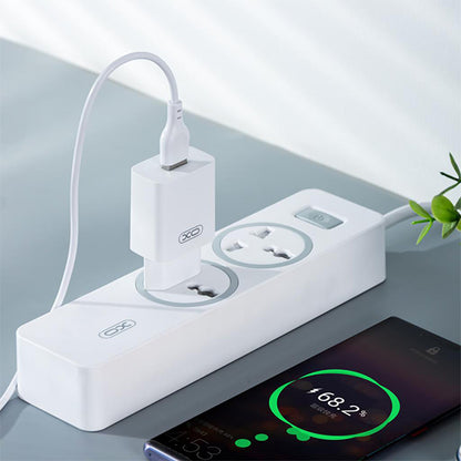 Nettlader med microUSB-kabel XO Design L99, 12W, 2.4A, 1 x USB-A, Hvit