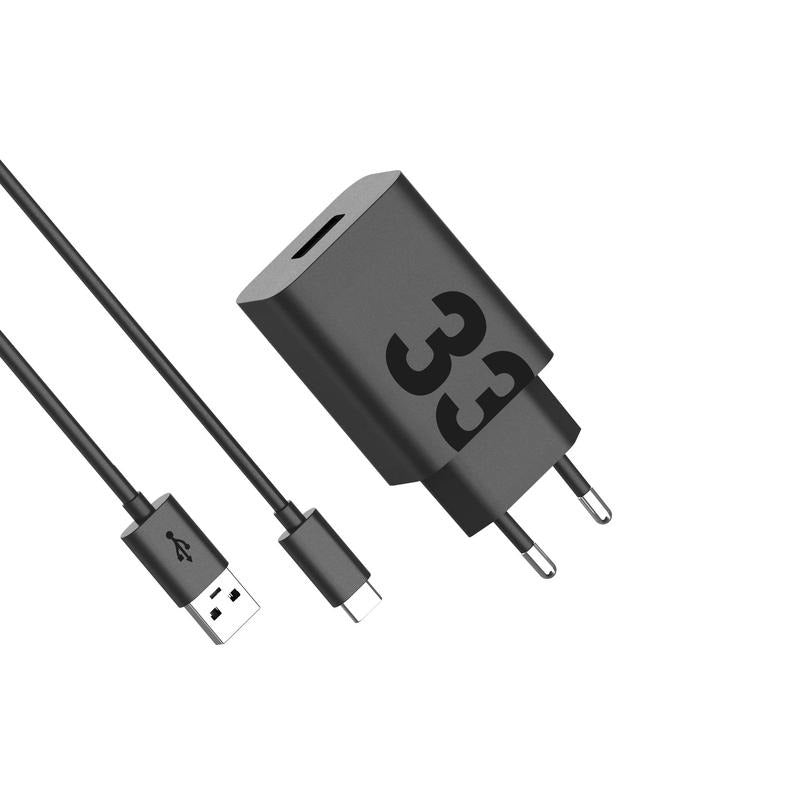 Nettlader med USB-C-kabel fra Motorola, 33W, 3A, 1 x USB-A, Svart PG38C06448