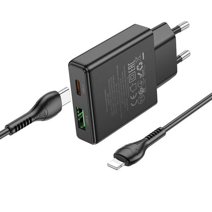 Nettlader med Lightning-kabel HOCO N38, 20W, 3A, 1 x USB-A - 1 x USB-C, Svart