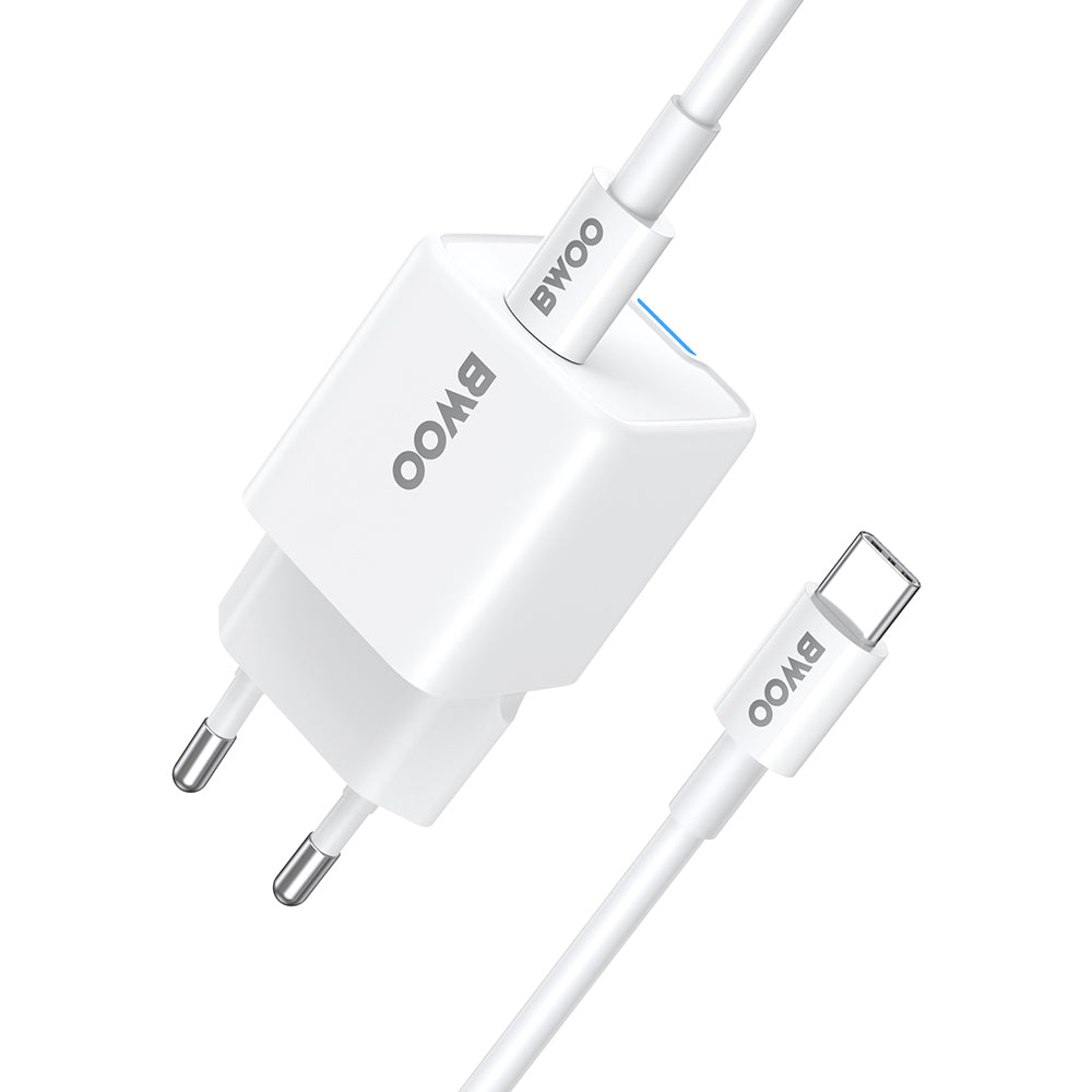 Nettlader med USB-C-kabel BWOO CDA211, 30W, 3A, 1 x USB-C, Hvit