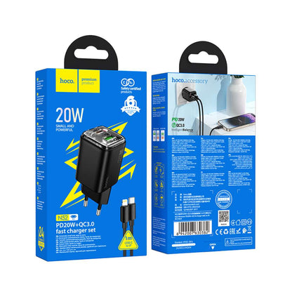 Nettlader med Lightning-kabel HOCO N52, 20W, 3A, 1 x USB-A - 1 x USB-C, Svart