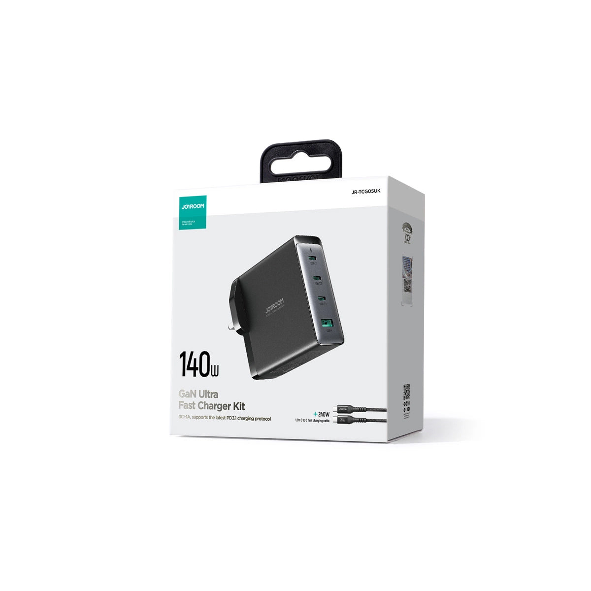 Nettlader med USB-C-kabel Joyroom JR-TCG05UK, 140W, 5A, 1 x USB-A - 3 x USB-C, UK, Svart