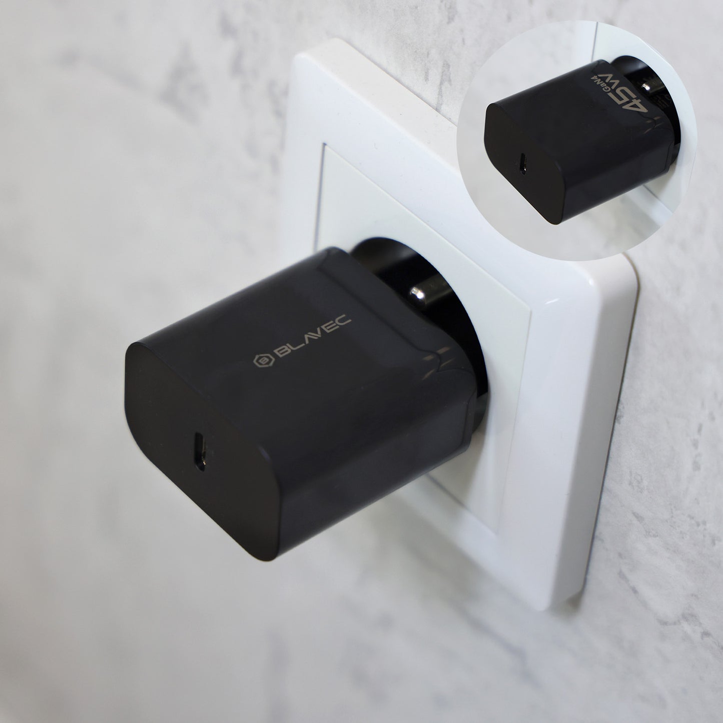 Nettlader med USB-C-kabel Blavec BC-7, 45W, 3A, 1 x USB-C, Svart
