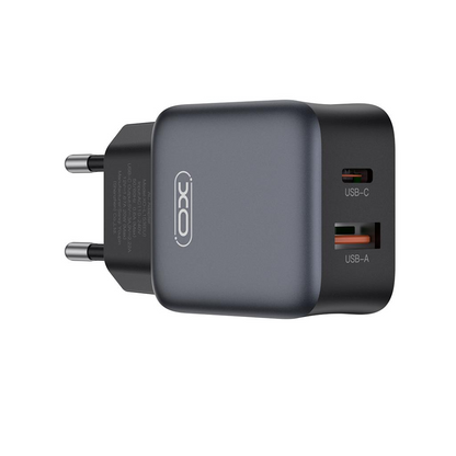 Nettlader med Lightning-kabel XO Design L156, 30W, 3A, 1 x USB-A - 1 x USB-C, Svart