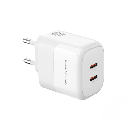 Nettlader med Lightning-kabel XO Design L140, 35W, 3A, 2 x USB-C, Hvit