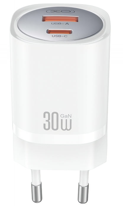 Nettlader med Lightning-kabel XO Design CE21, 30W, 3A, 1 x USB-A - 1 x USB-C, Hvit
