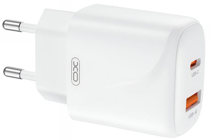 Nettlader med USB-C-kabel XO Design L158, 20W, 3A, 1 x USB-A - 1 x USB-C, Hvit