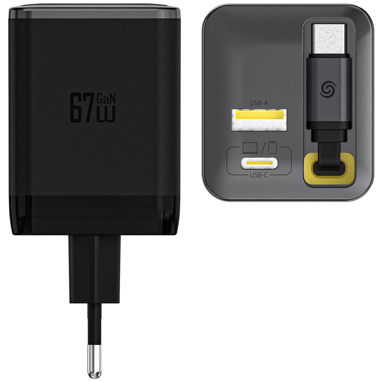 Nettlader med USB-C-kabel Dudao A67EU, 67W, 3.35A, 1 x USB-A - 1 x USB-C, Svart