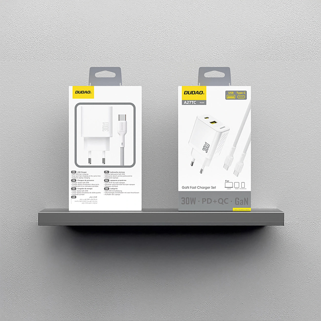 Nettlader med USB-C-kabel Dudao A27TCEU, 30W, 1 x USB-A - 1 x USB-C, Hvit