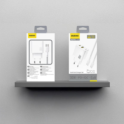 Nettlader med USB-C-kabel Dudao A27TCEU, 30W, 1 x USB-A - 1 x USB-C, Hvit