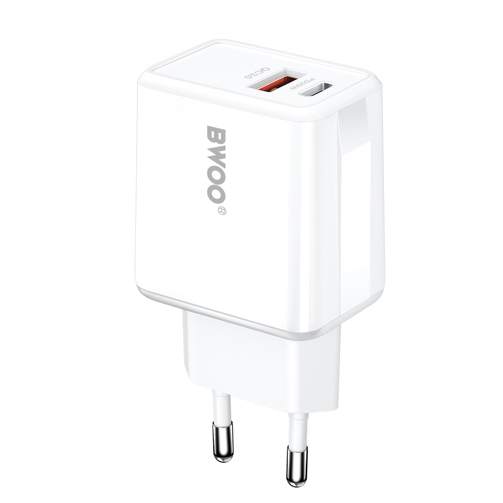 Nettlader med USB-C-kabel BWOO CDA182, 38W, 3A, 1 x USB-A - 1 x USB-C, Hvit
