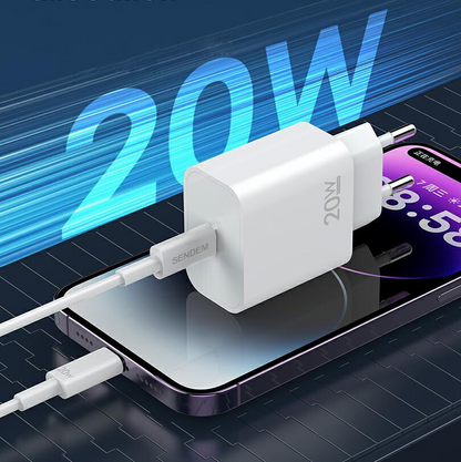Nettlader med USB-C-kabel Sendem OG73, 20W, 3A, 1 x USB-C, hvit